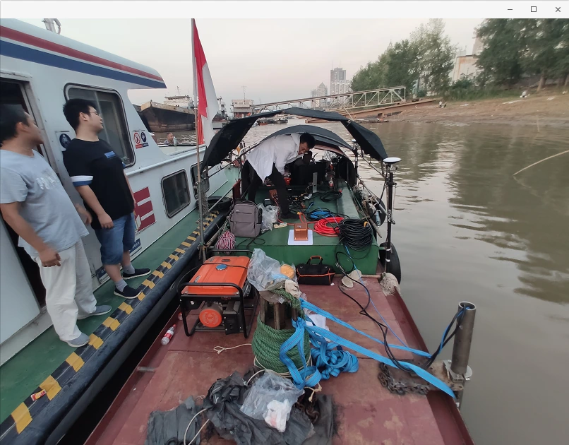 Survey vessel with onboard equipment and installation hardware at Jiujiang