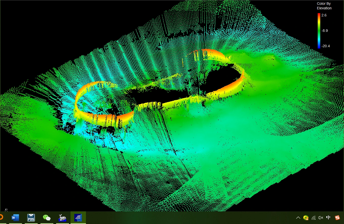 Three-dimensional point cloud showing the underwater area around bridge pier 22